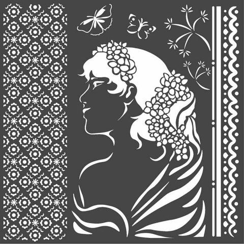 Plantilla de Stencil Lady Side Hortensia Stamperia 18x18cm